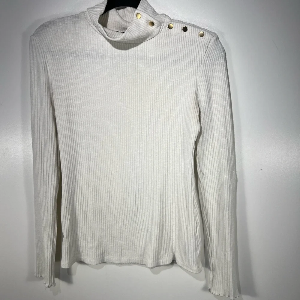 J.Crew J.Crew Ribbed Button-Shoulder Turtleneck Top Sz Small